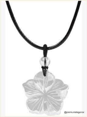 Hand Carved Gemstone Hawaii Flower Pendant Necklace 22" Wax Rope Cord